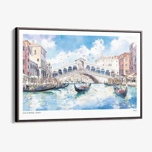 00 - Framed Venice Italy Rialto Bridge Watercolor Art - Horizontal Canvas Print - Main.jpg