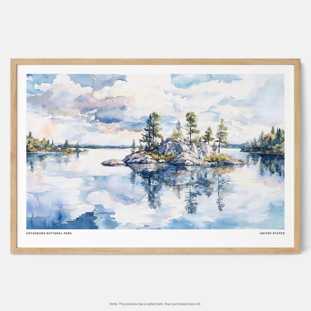 00 - Framed Voyageurs National Park Watercolor - Horizontal Art Print - Main.jpg 00 - Framed Voyageurs National Park Watercolor - Horizontal Art Print - Main.jpg