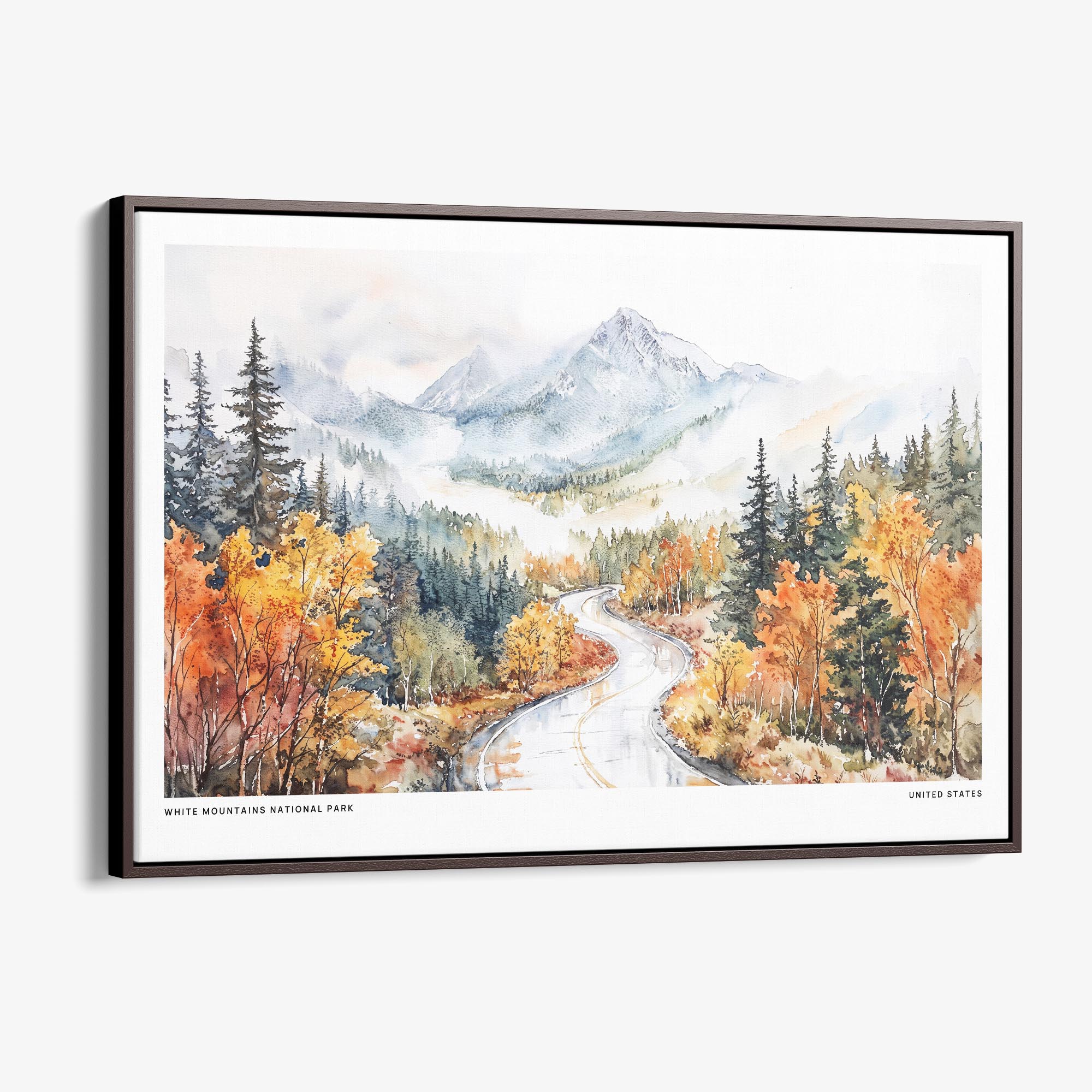 White Mountains National Park Canvas Print – Watercolor Autumn Landscape