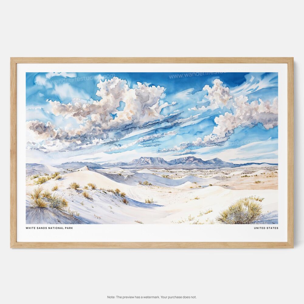 00 - Framed White Sands National Park Watercolor - Horizontal Art Print - Main.jpg 00 - Framed White Sands National Park Watercolor - Horizontal Art Print - Main.jpg