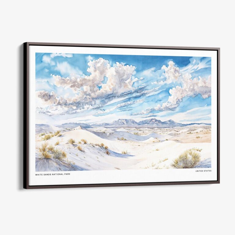 00 - Framed White Sands National Park Watercolor - Horizontal Canvas Print - Main.jpg