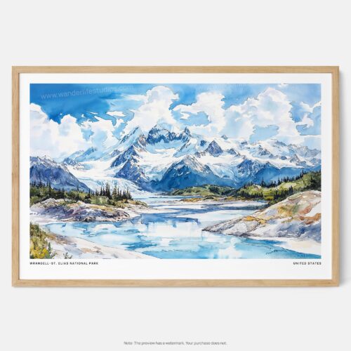 00 - Framed Wrangell–St. Elias National Park Watercolor - Horizontal Art Print - Main.jpg