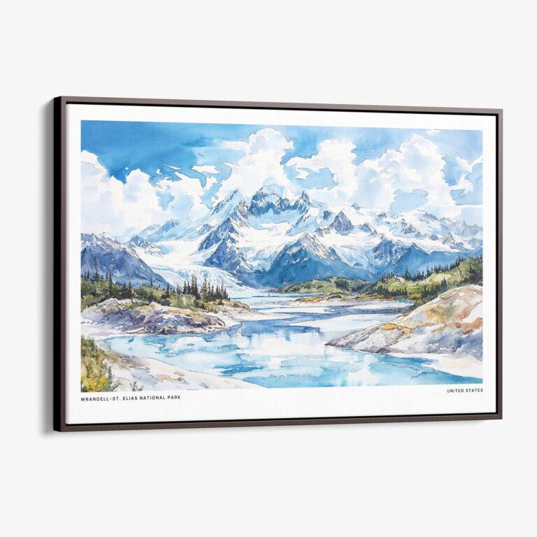 00 - Framed Wrangell–St. Elias National Park Watercolor - Horizontal Canvas Print - Main.jpg