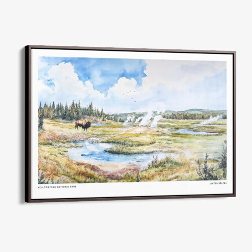 00 - Framed Yellowstone National Park Watercolor - Horizontal Canvas Print - Main.jpg