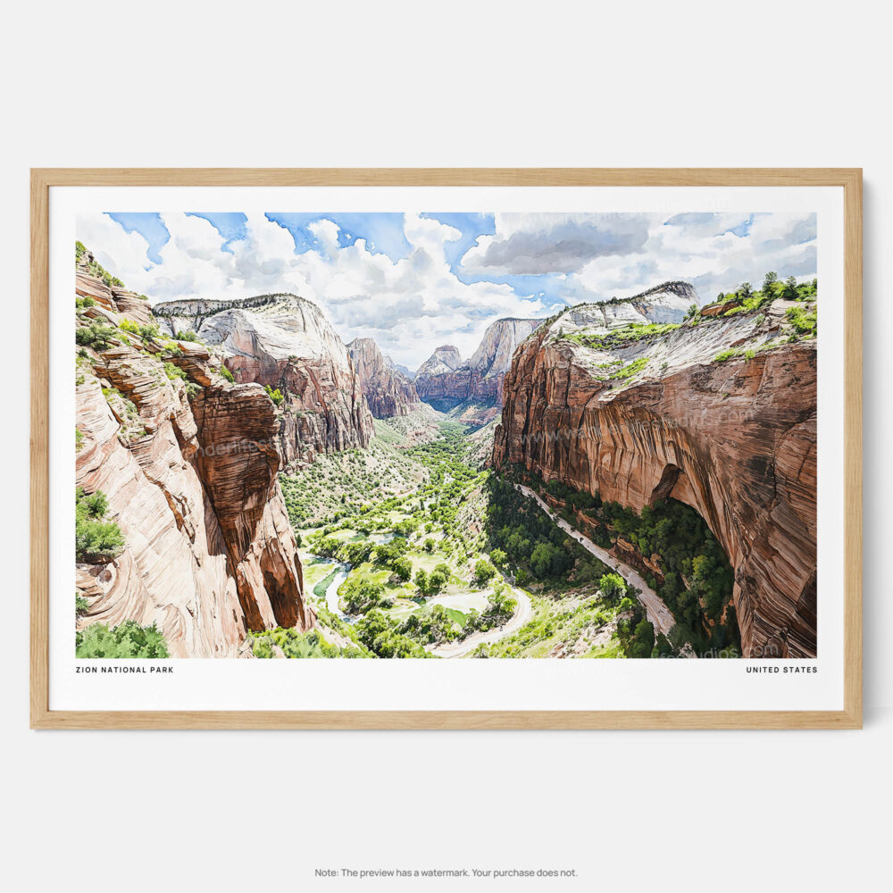 00 - Framed Zion National Park Watercolor - Horizontal Art Print - Main.jpg