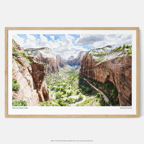 00 - Framed Zion National Park Watercolor - Horizontal Art Print - Main.jpg
