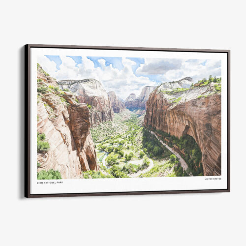 00 - Framed Zion National Park Watercolor - Horizontal Canvas Print - Main.jpg