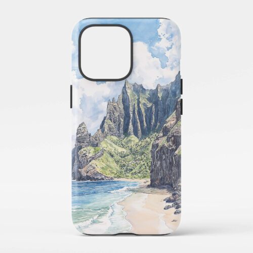 00 - Hawaii Na pali Coast - Watercolor Art Phone Case - Main.jpg