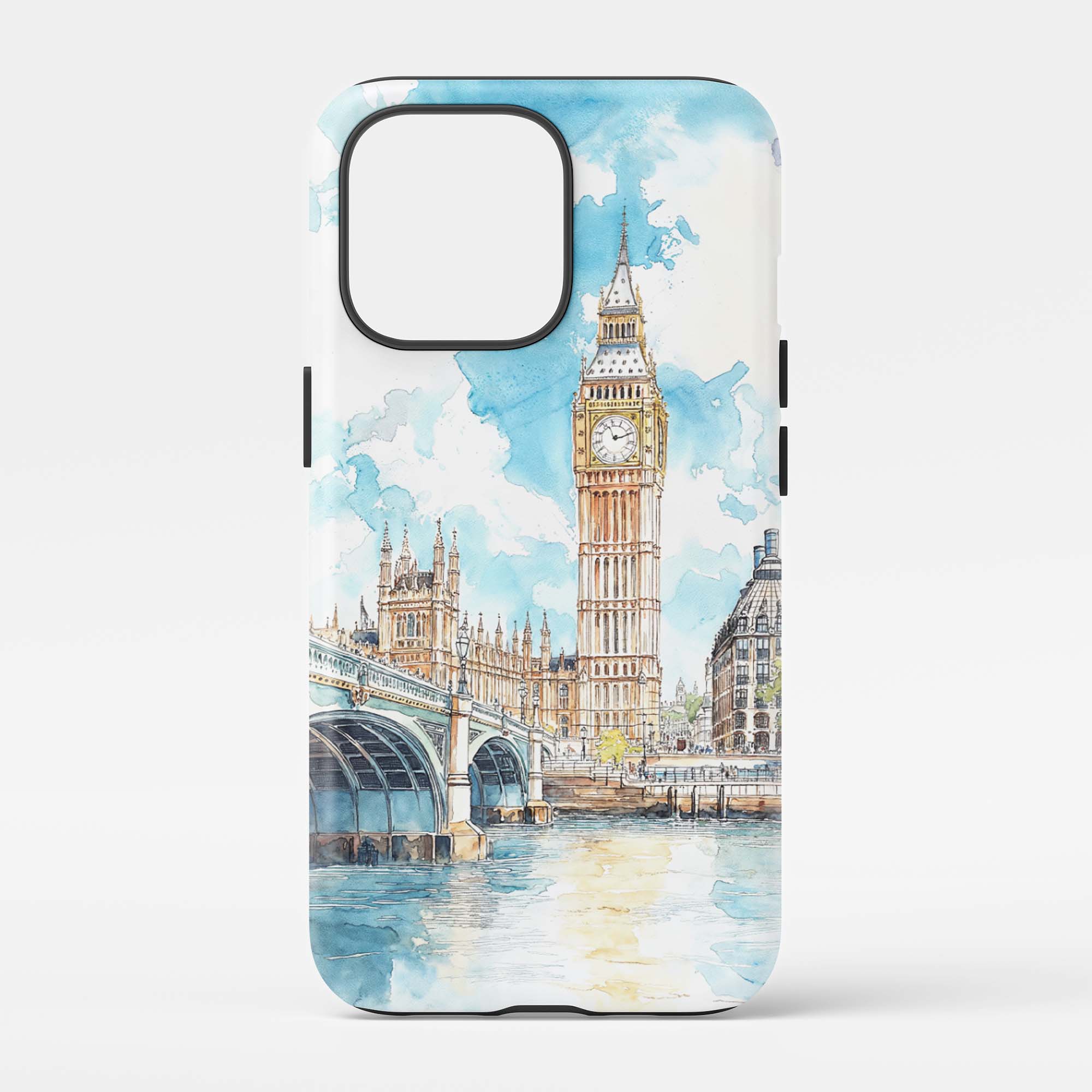 London Big Ben Phone Case – Watercolor Cityscape Art Cover for Travel Enthusiast