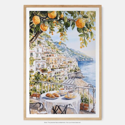 00 - Morning Coffee in Amalfi Coast Watercolor Art Print - Main - Vertical.jpg