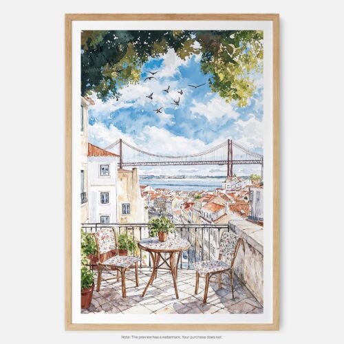 00 - Morning Coffee in Lisbon Watercolor Art Print - Main - Vertical.jpg