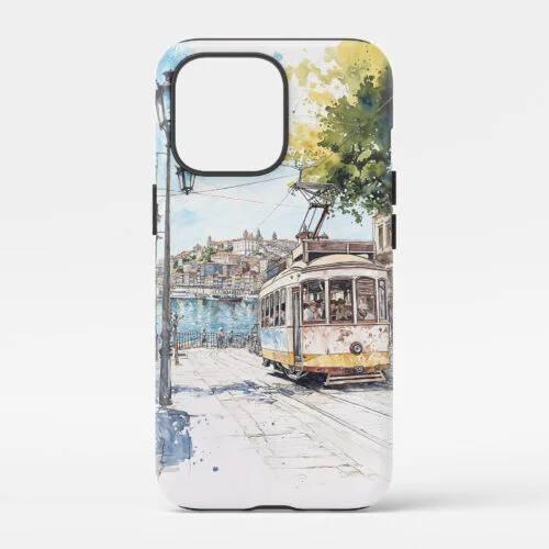 00 - Porto Tram Art - Watercolor Art Phone Case - Main.jpg