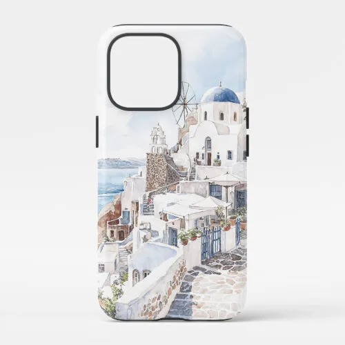 00 - Santorini Blue Dome - Watercolor Art Phone Case - Main.jpg