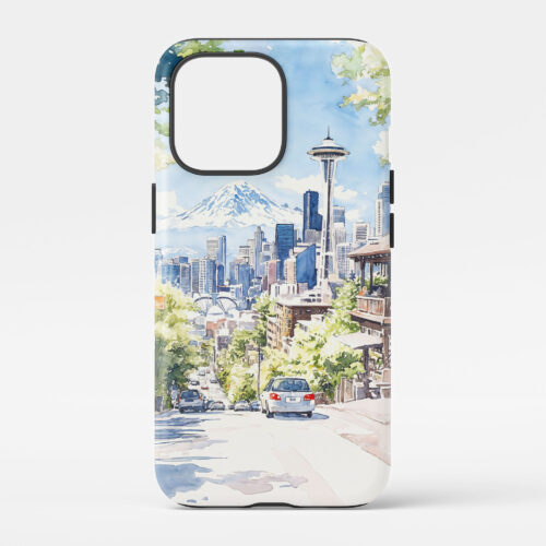 00 - Seattle Skyline - Watercolor Art Phone Case - Main.jpg