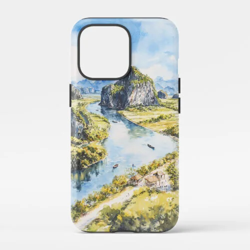 00 - Tam Coc Ninh Binh Vietnam Watercolor Art Phone Case - Main.jpg