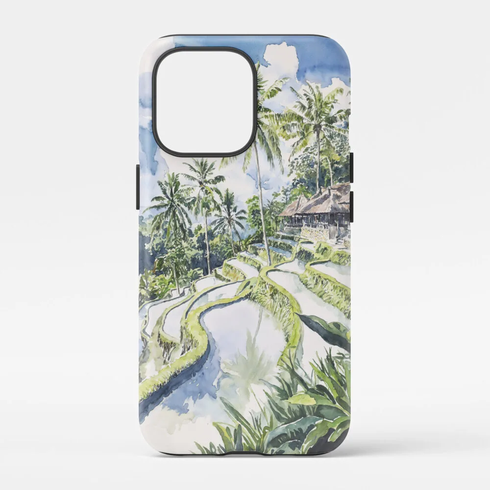 00 - Tegallalang Rice Terrace Ubud Bali Watercolor Art Phone Case - Main.jpg