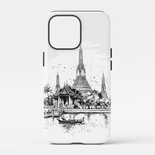 00 - Wat Arun Temple of Dawn Bangkok - Pencil Drawing Art Phone Case - Main.jpg