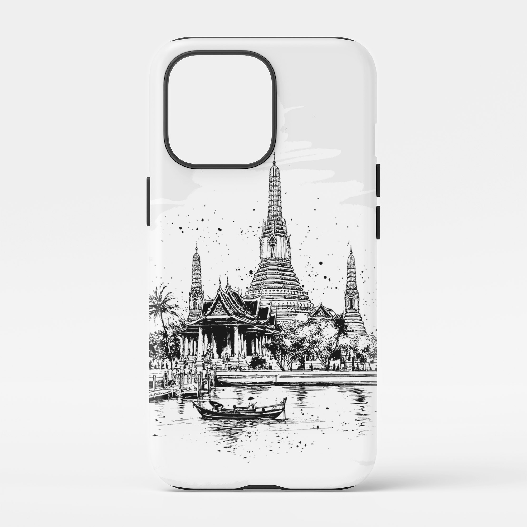 Wat Arun Temple Phone Case – Elegant Pencil Drawing Art Cover Inspired by Bangkok's Iconic Landmark