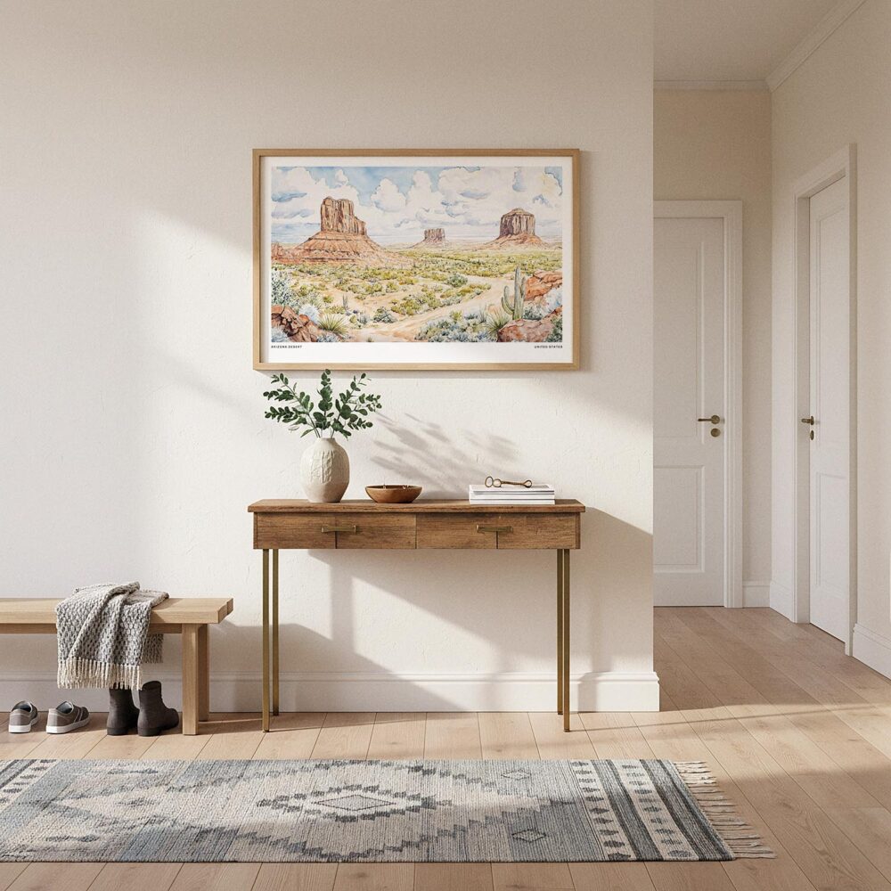 01 - A Framed Arizona Desert Watercolor - Horizontal Art Print hanging in Hallway.jpg 01 - A Framed Arizona Desert Watercolor - Horizontal Art Print hanging in Hallway.jpg