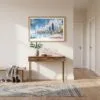 01 - A Framed Chicago Skyline Watercolor Art - Horizontal Art Print hanging in Hallway.jpg