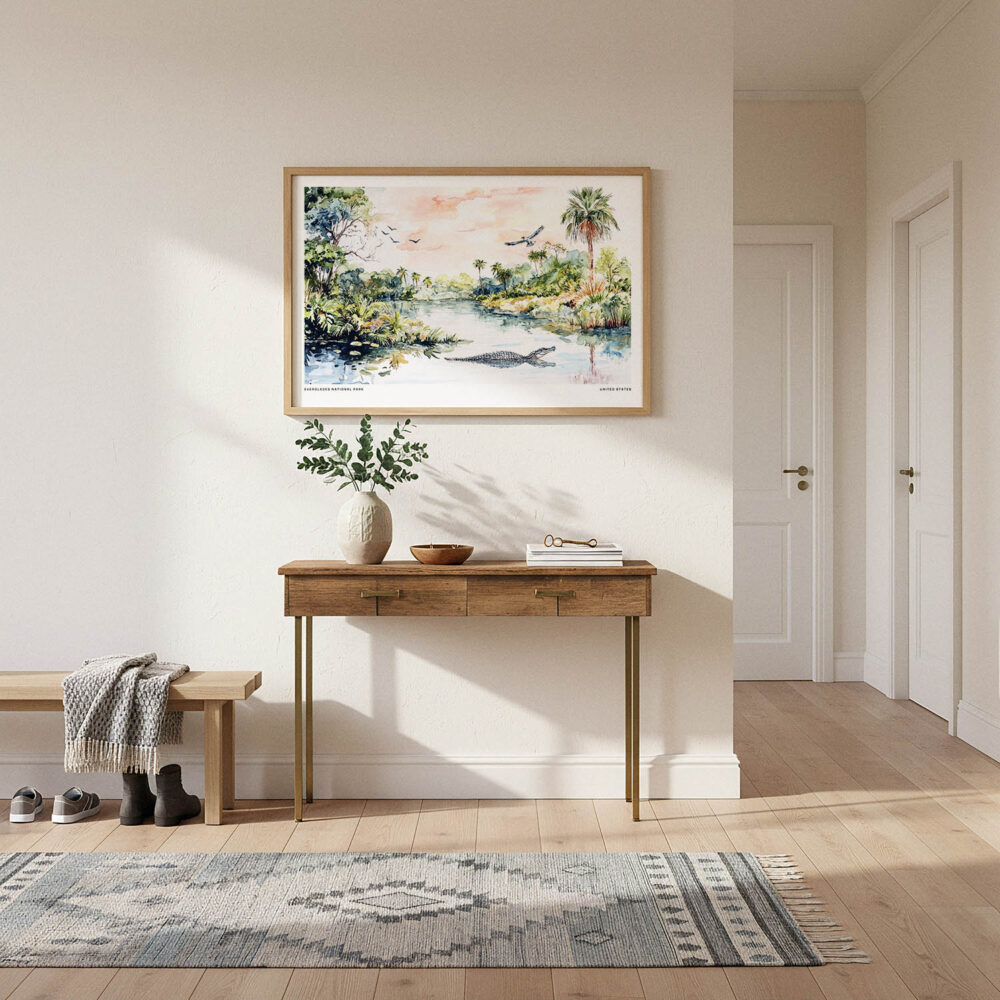 01 - A Framed Everglades National Park Watercolor - Horizontal Art Print hanging in Hallway.jpg 01 - A Framed Everglades National Park Watercolor - Horizontal Art Print hanging in Hallway.jpg