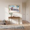 01 - A Framed NYC Brooklyn Bridge Watercolor Art - Horizontal Art Print hanging in Hallway - Horizontal.jpg