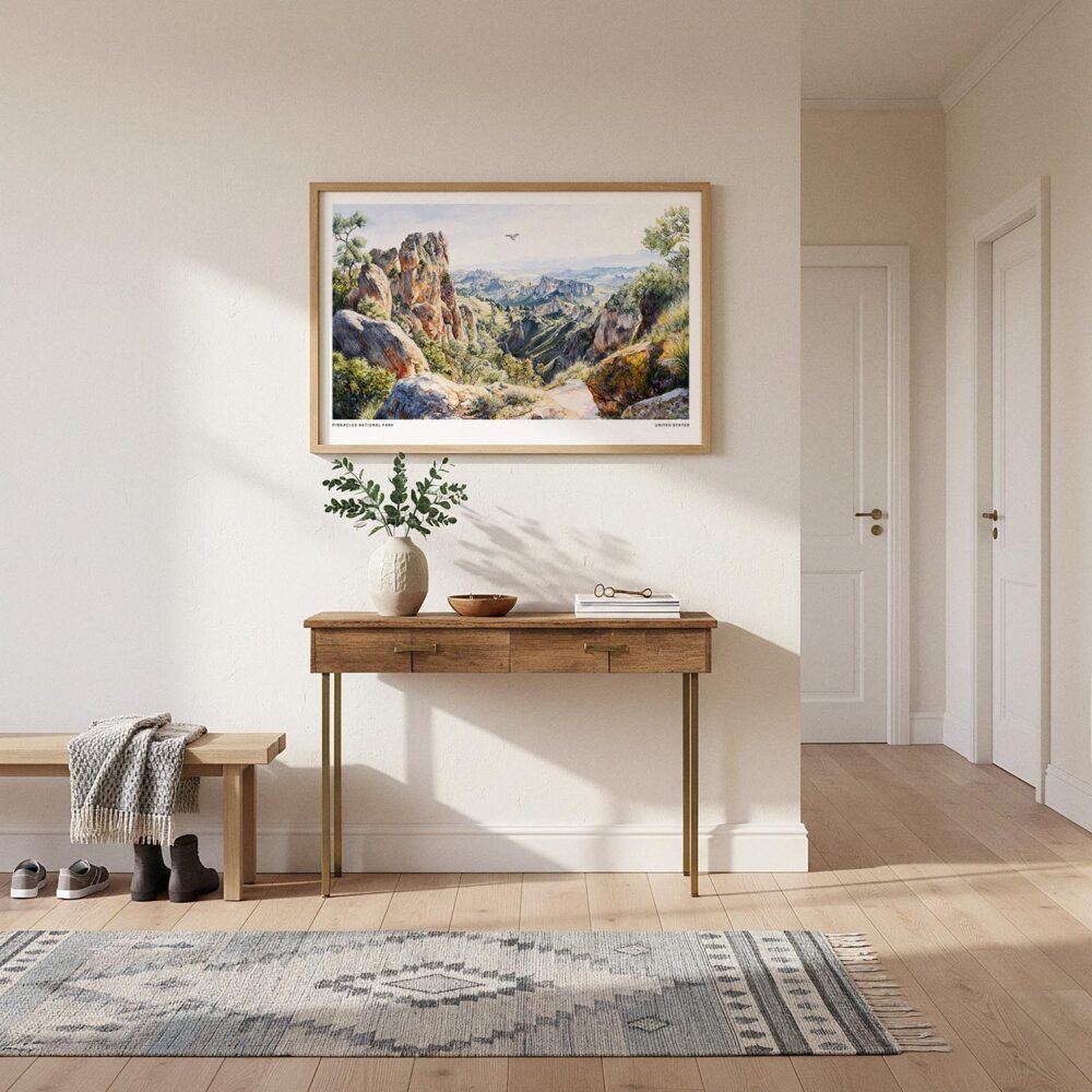 01 - A Framed Pinnacles National Park Watercolor - Horizontal Art Print hanging in Hallway.jpg 01 - A Framed Pinnacles National Park Watercolor - Horizontal Art Print hanging in Hallway.jpg