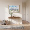 01 - A Framed Seattle Skyline with Mount Rainier Watercolor Art - Horizontal Art Print hanging in Hallway - Horizontal.jpg