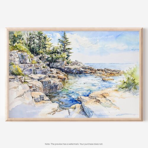 01 - Acadia National Park Watercolor - Horizontal Art - Digital Download - Main.jpg