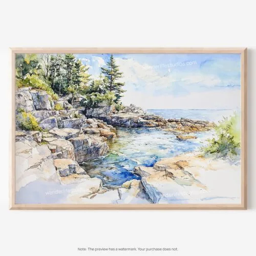 01 - Acadia National Park Watercolor - Horizontal Art - Digital Download - Main.jpg