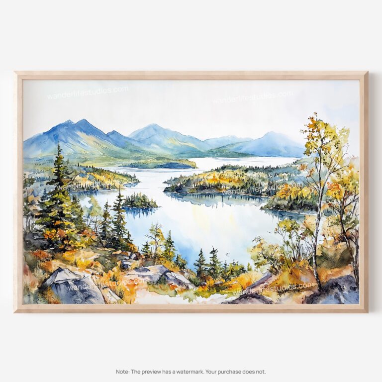 01 - Adirondack Mountains Watercolor - Horizontal Art - Digital Download - Main.jpg