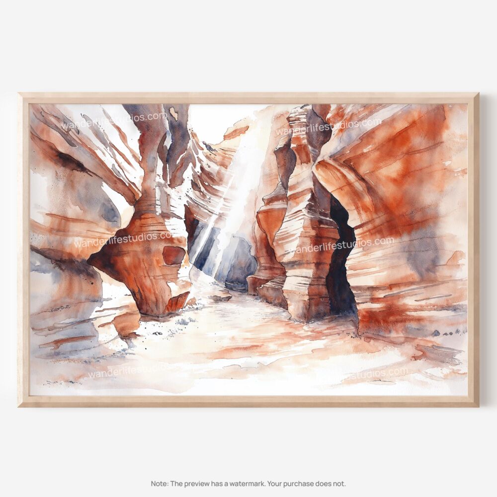 01 - Antelope Canyon National Park Watercolor - Horizontal Art - Digital Download - Main.jpg