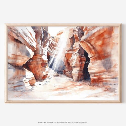 01 - Antelope Canyon National Park Watercolor - Horizontal Art - Digital Download - Main.jpg