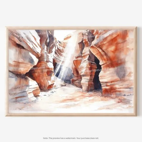 01 - Antelope Canyon National Park Watercolor - Horizontal Art - Digital Download - Main.jpg