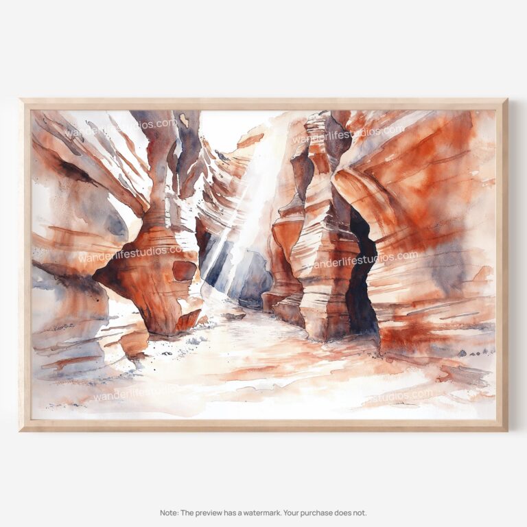 01 - Antelope Canyon National Park Watercolor - Horizontal Art - Digital Download - Main.jpg