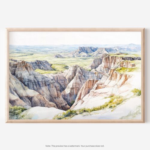 01 - Badlands National Park Watercolor - Horizontal Art - Digital Download - Main.jpg
