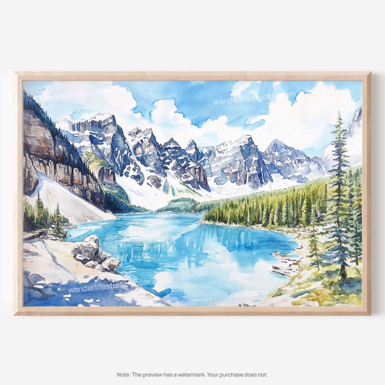 01 - Banff National Park Watercolor - Horizontal Art - Digital Download - Main.jpg