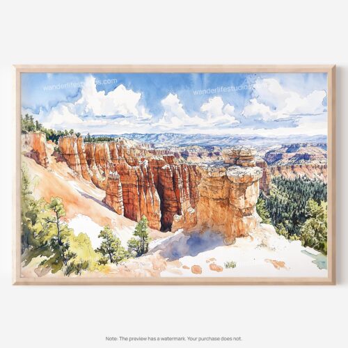 01 - Bryce Canyon National Park Watercolor - Horizontal Art - Digital Download - Main.jpg