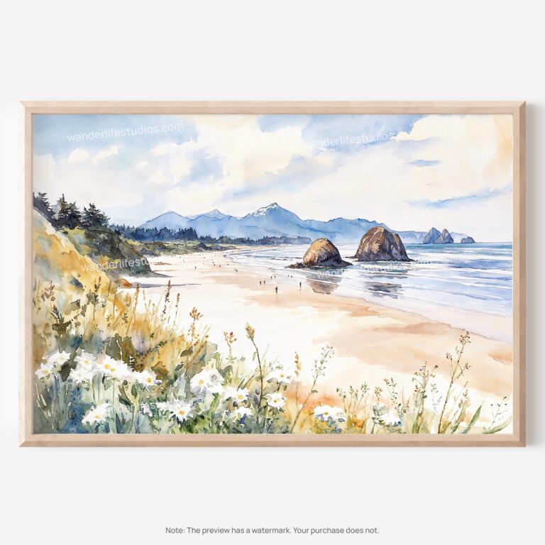 01 - Cannon Beach Watercolor - Horizontal Art - Digital Download - Main.jpg