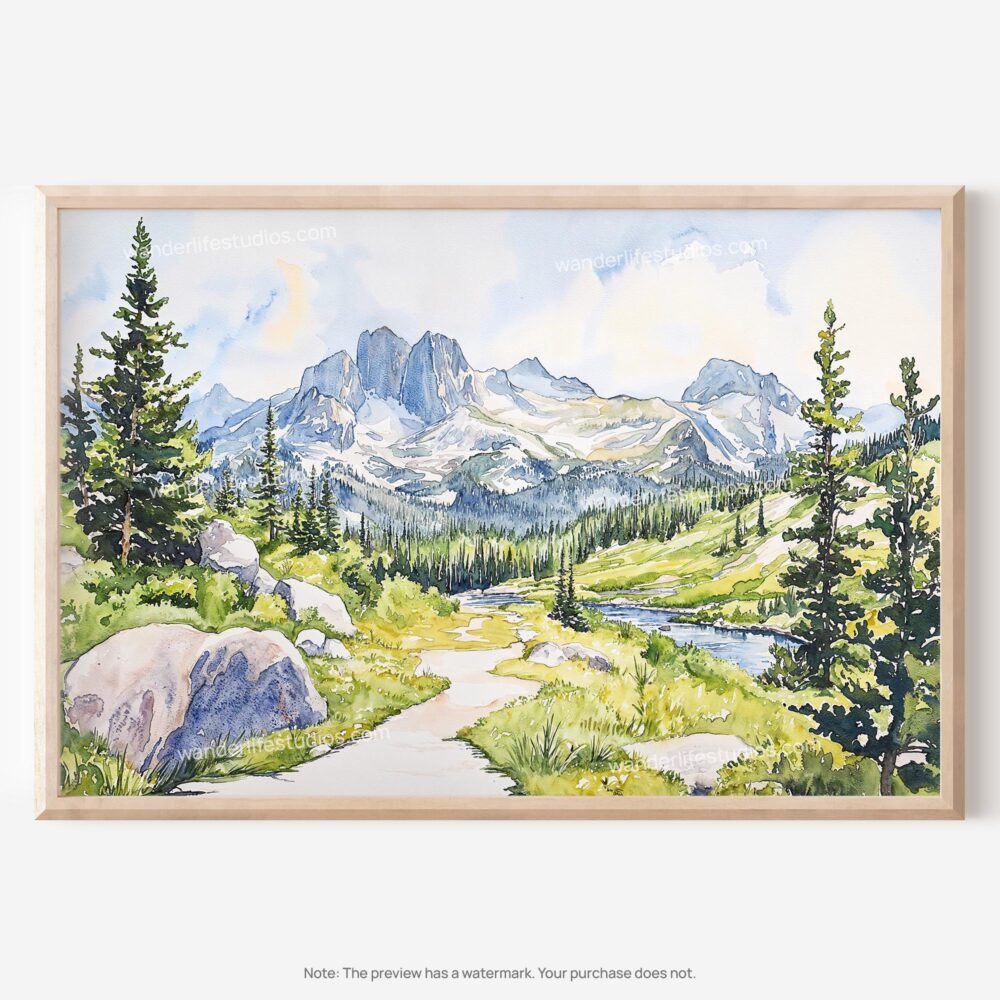 01 - Colorado Rocky Mountains National Park Watercolor - Horizontal Art - Digital Download - Main.jpg