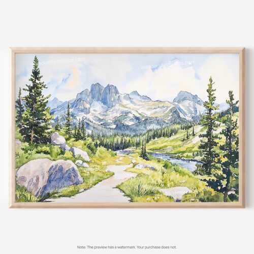 01 - Colorado Rocky Mountains National Park Watercolor - Horizontal Art - Digital Download - Main.jpg