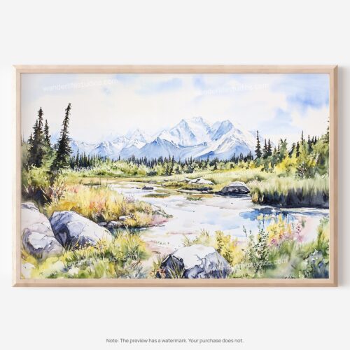 01 - Denali National Park Watercolor - Horizontal Art - Digital Download - Main.jpg