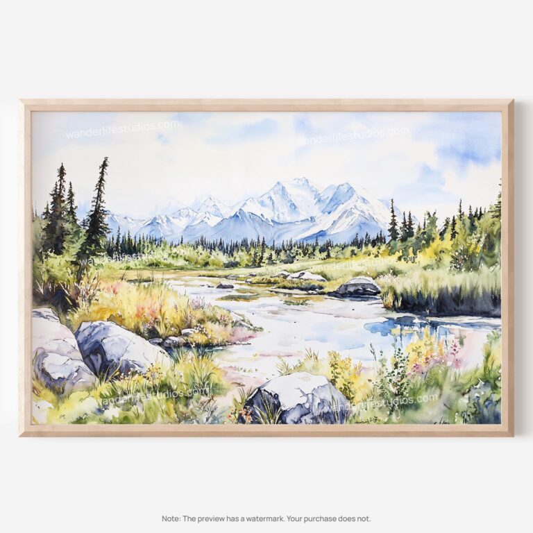 01 - Denali National Park Watercolor - Horizontal Art - Digital Download - Main.jpg