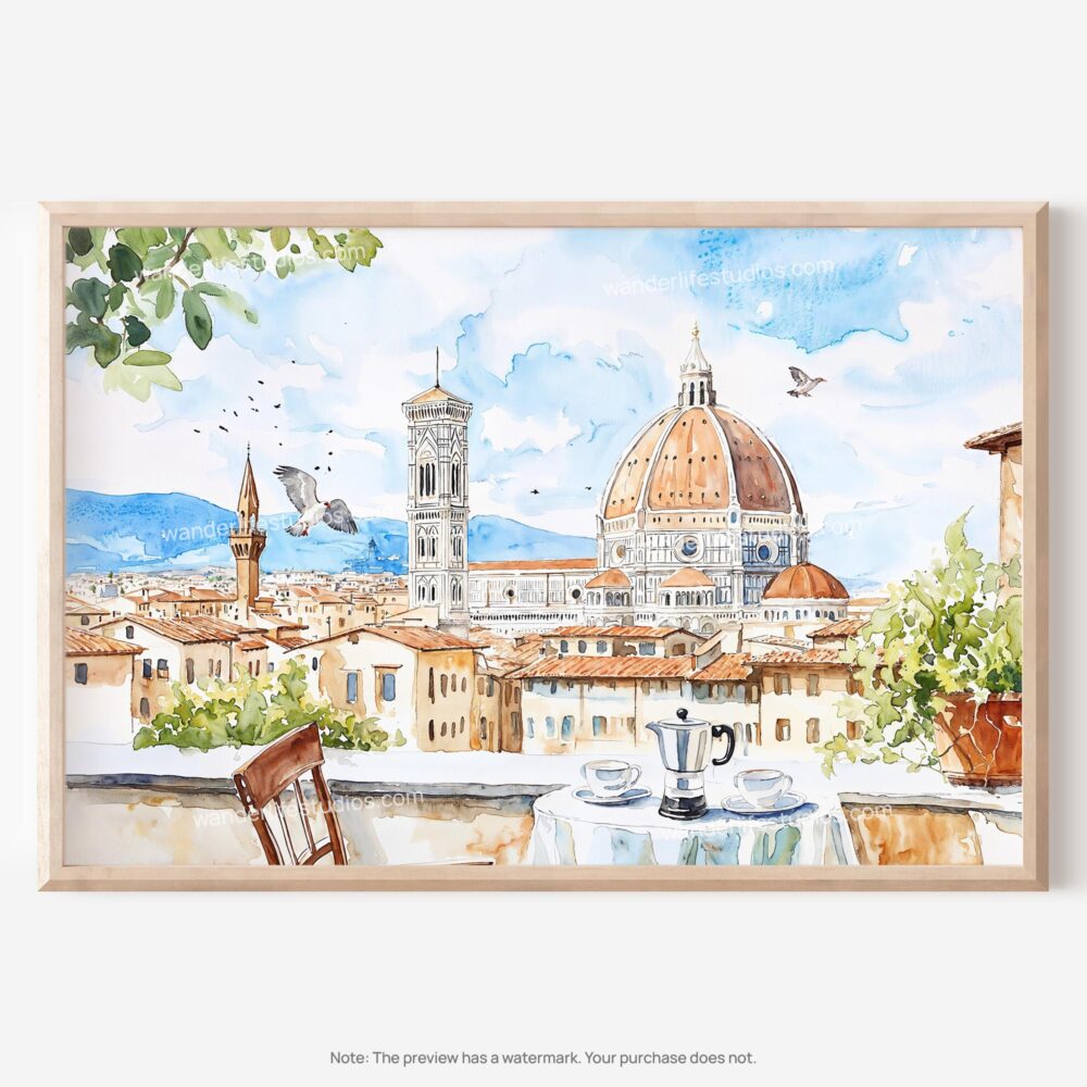 01 - Florence Cathedral Watercolor Art - Horizontal Art - Digital Download - Main.jpg