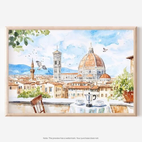 01 - Florence Cathedral Watercolor Art - Horizontal Art - Digital Download - Main.jpg
