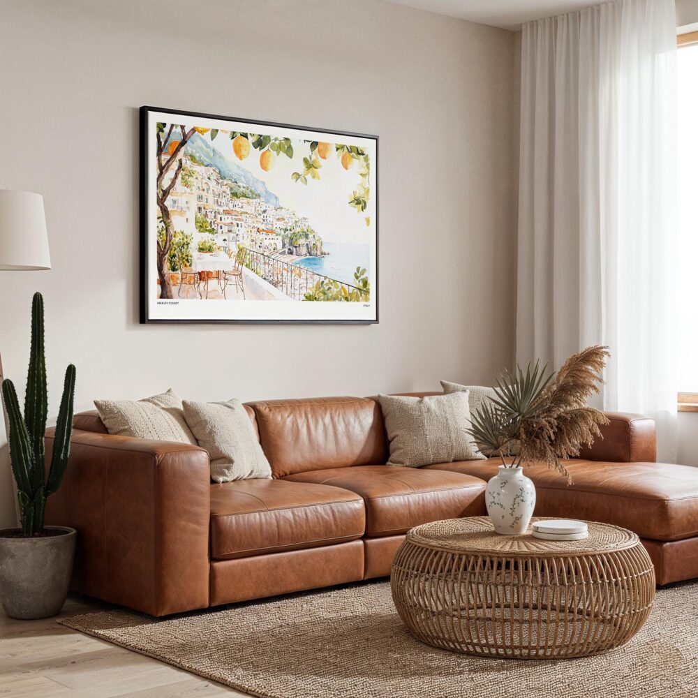 01 - Framed Amalfi Coast with Lemon Trees Watercolor Art - Horizontal Canvas Print - Boho Living Room.jpg 01 - Framed Amalfi Coast with Lemon Trees Watercolor Art - Horizontal Canvas Print - Boho Living Room.jpg
