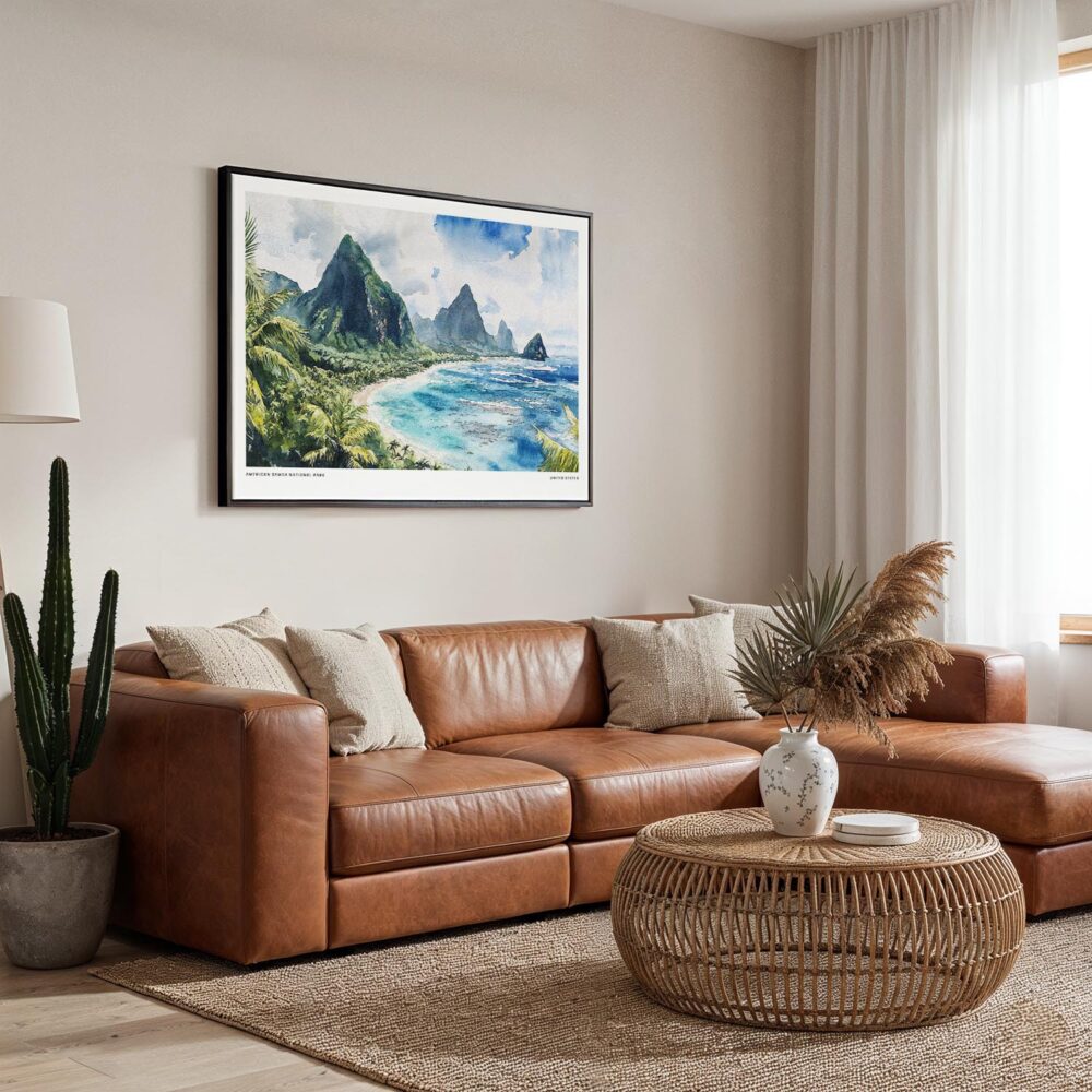 01 - Framed American Samoa National Park Watercolor - Horizontal Canvas Print - Boho Living Room.jpg 01 - Framed American Samoa National Park Watercolor - Horizontal Canvas Print - Boho Living Room.jpg