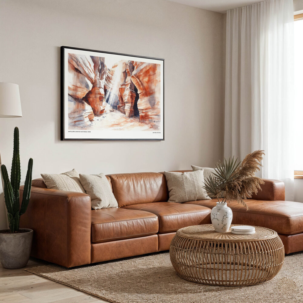 01 - Framed Antelope Canyon National Park Watercolor - Horizontal Canvas Print - Boho Living Room.jpg 01 - Framed Antelope Canyon National Park Watercolor - Horizontal Canvas Print - Boho Living Room.jpg