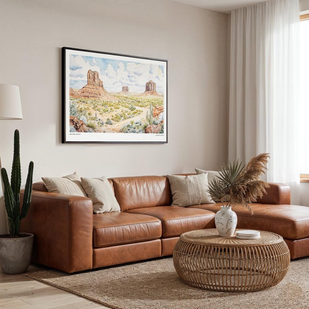 01 - Framed Arizona Desert Watercolor - Horizontal Canvas Print - Boho Living Room.jpg 01 - Framed Arizona Desert Watercolor - Horizontal Canvas Print - Boho Living Room.jpg