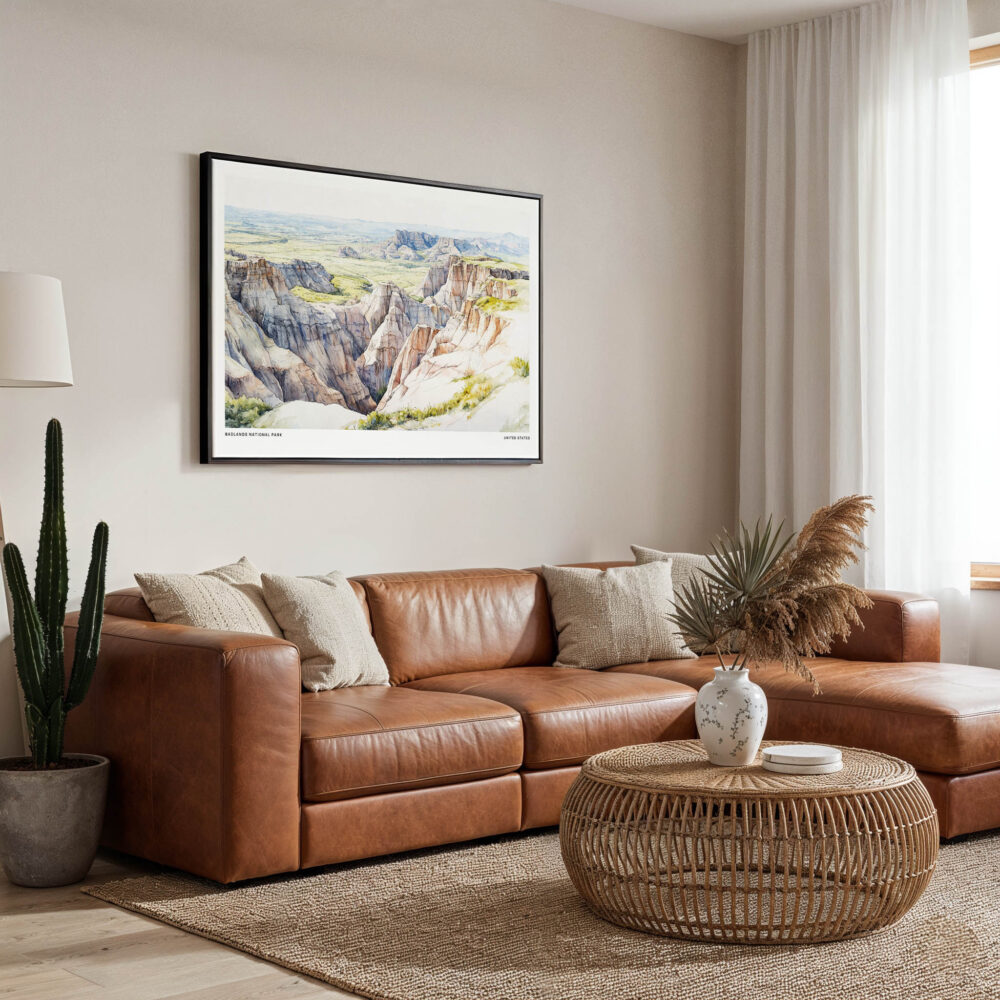 01 - Framed Badlands National Park Watercolor - Horizontal Canvas Print - Boho Living Room.jpg 01 - Framed Badlands National Park Watercolor - Horizontal Canvas Print - Boho Living Room.jpg